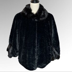 ADRIENNE LANDAU for Colleen Lopez Black Faux Fur Lined Jacket Coat, Size Medium